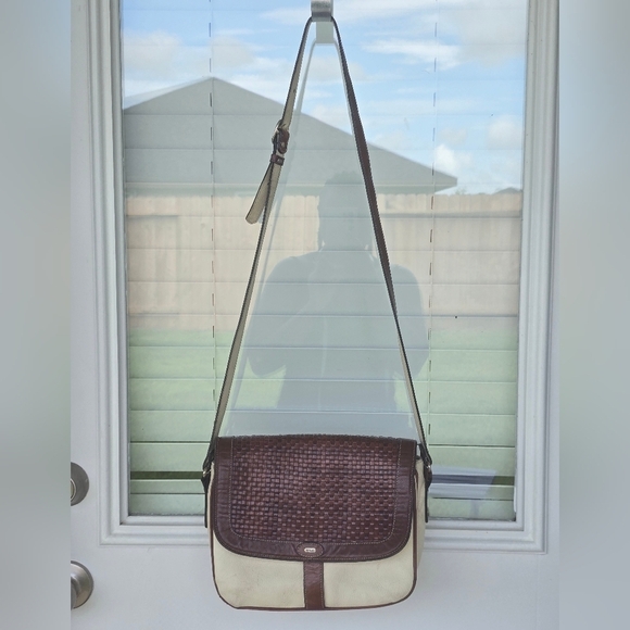 Bally Crossbody Vintage Purse  Woven Leather 3 compartments Cream & Brown - Picture 3 of 16
